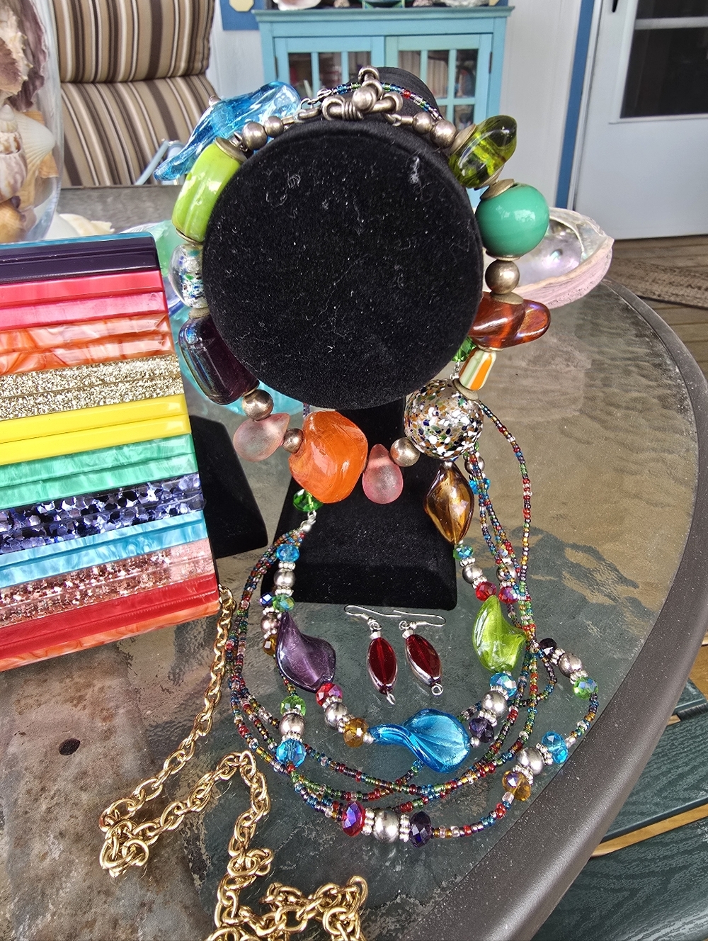Kurt Geiger NWOT Colorful C.B & 4 Piece Beaded Necklace, Bracelet & Earrings Set - Picture 4 of 7